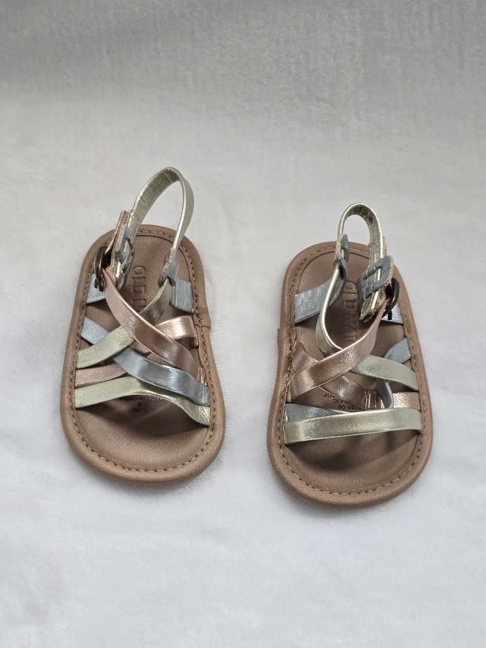 Kids Metallic Strappy Sandals - Rose Gold, Silver & Gold Size 0-3 Months. NWOT.
